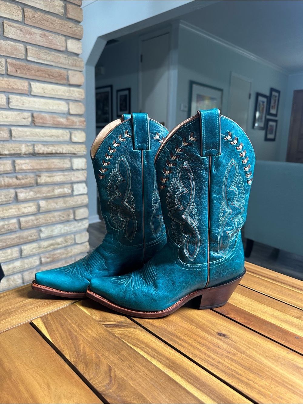 Justin Boots Teal Western Heeled Cowboy Boots